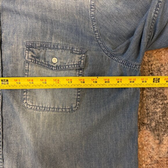 Talbots Women's Classic Blue Chambray Denim Button-Front Tab-Sleeve Shirt Top XL - Picture 9 of 11